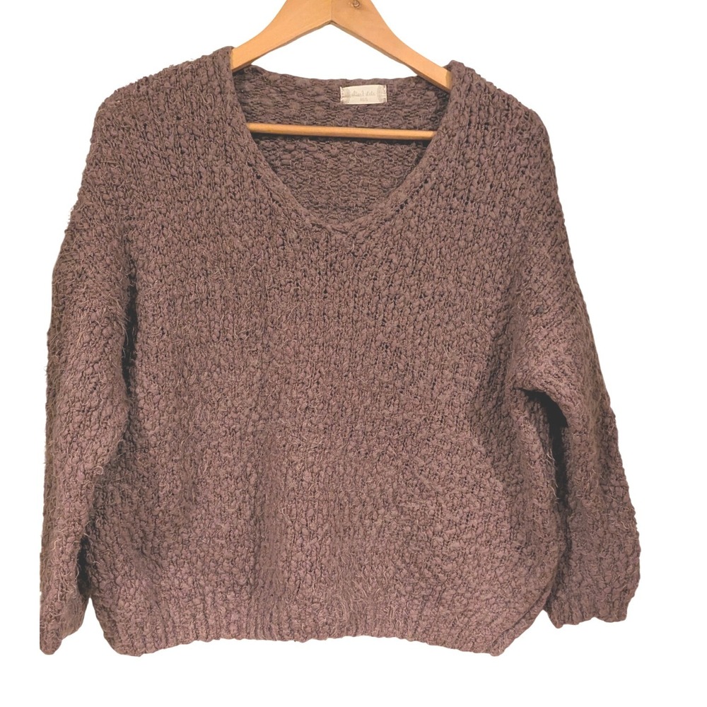 Altar'd State Mauve Popcorn Knit V-Neck‎ Oversized Sweater Slouchy Oversized - Picture 2 of 8